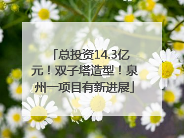 总投资14.3亿元！双子塔造型！泉州一项目有新进展