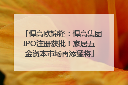悍高欧锦锋：悍高集团IPO注册获批！家居五金资本市场再添猛将